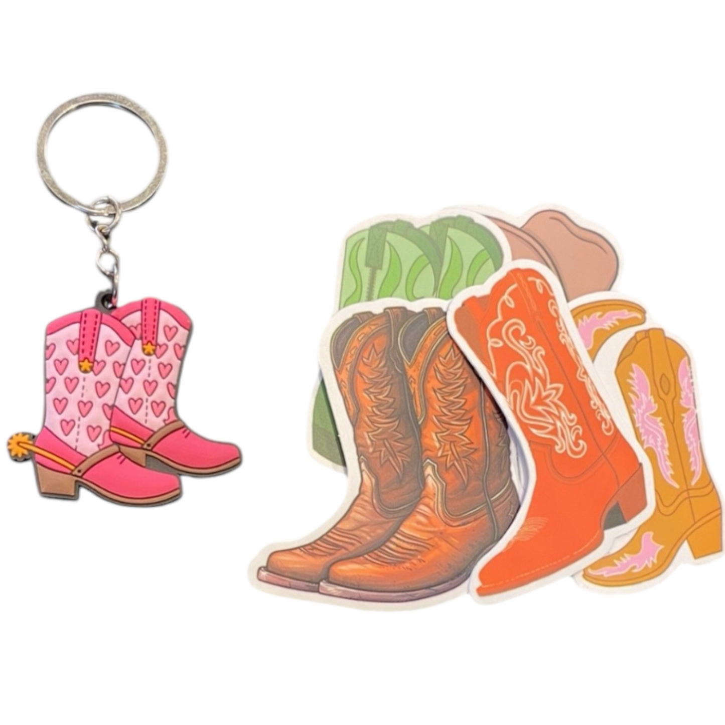 Cowgirl - Western boots keyring and sticker set