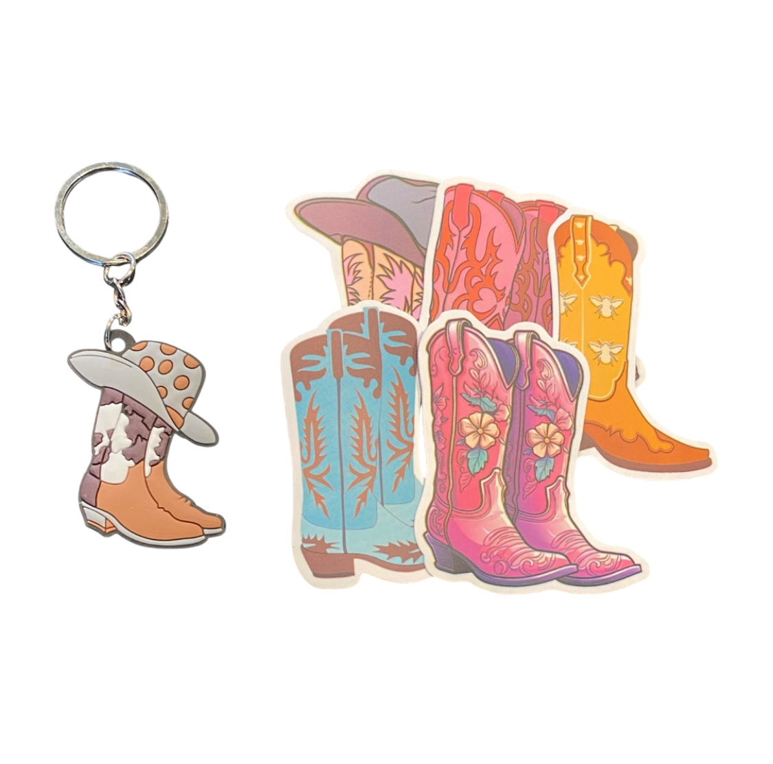 Cowgirl - Western boots keyring and sticker set
