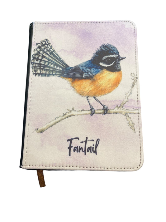 Fantail - Reusable Notebook, NZ native bird, lined, feathers