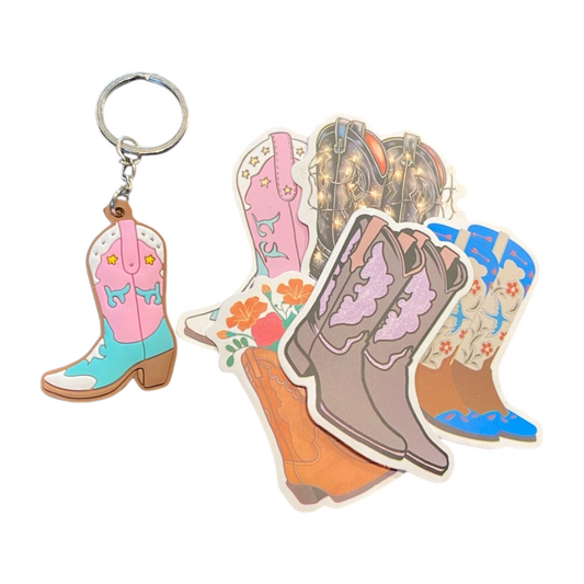 Cowgirl - Western boots keyring and sticker set