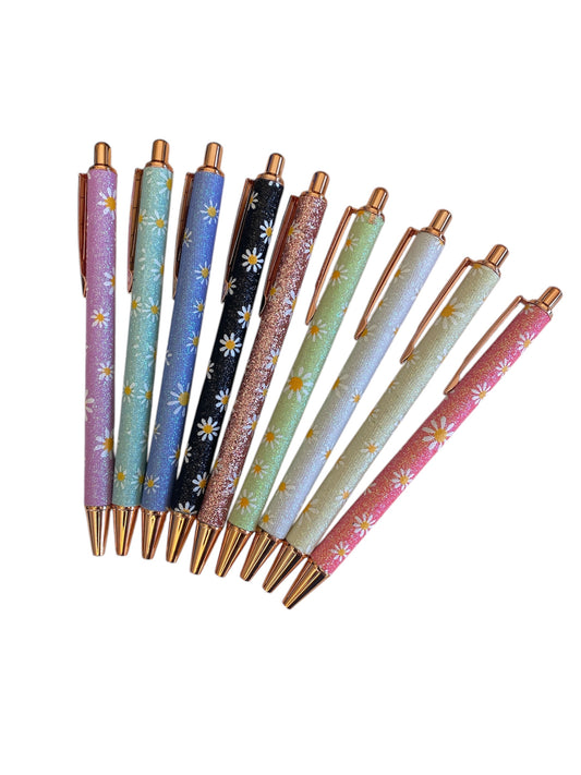 Smooth Glitter and Daisy Print ballpoint Pens