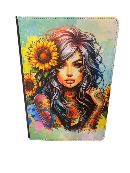 Vibrant Tattoo Badb.tch Sunflower - Reusable Notebook, Journal, cover, colourful, Tattoo, Lady
